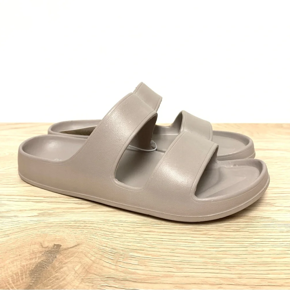Old Navy Double-Strap EVA Slide Sandals Girls Size 3-4 Taupe Lightweight Summer